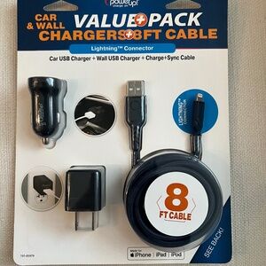 Car & Wall Charger Value + Pack 8 Ft Cable to Lightning Cable